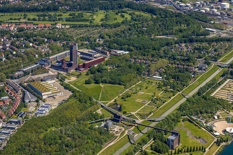 Aerial view, industrial park Nordstern, Nordsternpark, Heßler, Gelsenkirchen, Ruhr area, North Rhine-Westphalia, Germany, Essen, DE, Europe, birds-eyes view, aerial photograph, aerial photography, aerial photography, overview, bird's eye view, commercial sites, commercial areas