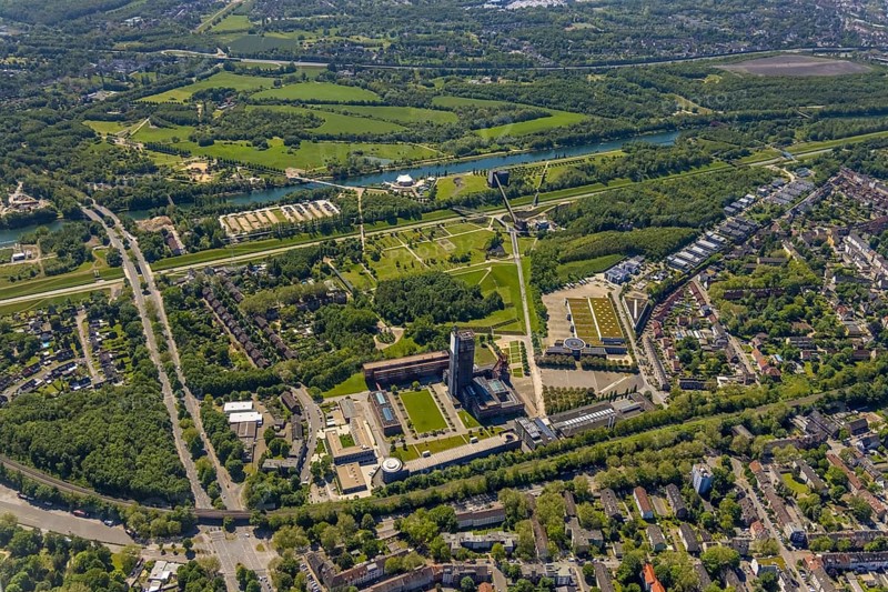 Aerial view, industrial park Nordstern, Nordsternpark, Heßler, Gelsenkirchen, Ruhr area, North Rhine-Westphalia, Germany, DE, Europe, birds-eyes view, aerial photography, aerial photography, overview, bird's eye view, commercial sites, commercial areas