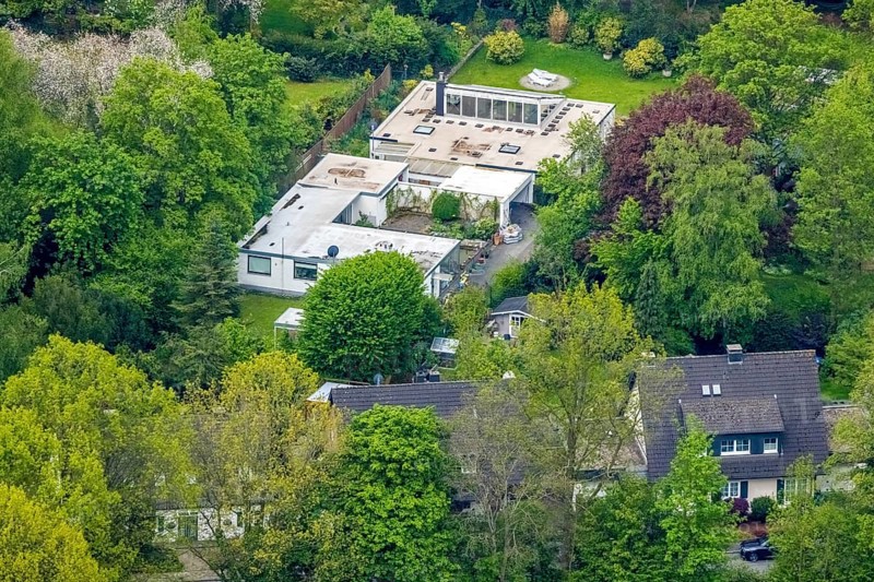 Aerial view, Halfmannshof artists' estate, bungalow on Halfmannsweg, Ückendorf, Gelsenkirchen, Ruhr area, North Rhine-Westphalia, Germany, DE, Europe, property tax, real estate, aerial view, aerial photography, aerial photography, overview, bird's-eye view, residential estate, living and life, residential buildings, quality of life, birds-eyes view, overview