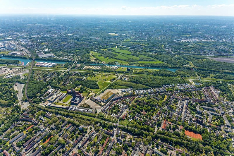 Aerial view, industrial park Nordstern, Nordsternpark, Heßler, Gelsenkirchen, Ruhr area, North Rhine-Westphalia, Germany, DE, Europe, birds-eyes view, aerial photography, aerial photography, overview, bird's eye view, commercial sites, commercial areas