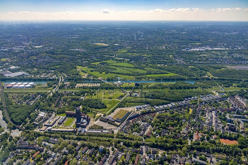 Aerial view, industrial park Nordstern, Nordsternpark, Heßler, Gelsenkirchen, Ruhr area, North Rhine-Westphalia, Germany, DE, Europe, birds-eyes view, aerial photography, aerial photography, overview, bird's eye view, commercial sites, commercial areas