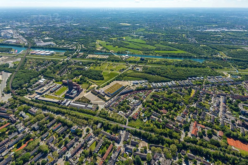 Aerial view, industrial park Nordstern, Nordsternpark, Heßler, Gelsenkirchen, Ruhr area, North Rhine-Westphalia, Germany, DE, Europe, birds-eyes view, aerial photography, aerial photography, overview, bird's eye view, commercial sites, commercial areas