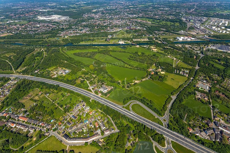 Aerial view, industrial park Nordstern, Nordsternpark, Heßler, Gelsenkirchen, Ruhr area, North Rhine-Westphalia, Germany, DE, Europe, birds-eyes view, aerial photography, aerial photography, overview, bird's eye view, commercial sites, commercial areas