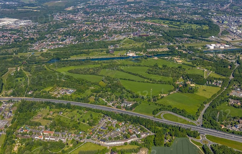 Aerial view, industrial park Nordstern, Nordsternpark, Heßler, Gelsenkirchen, Ruhr area, North Rhine-Westphalia, Germany, DE, Europe, birds-eyes view, aerial photography, aerial photography, overview, bird's eye view, commercial sites, commercial areas