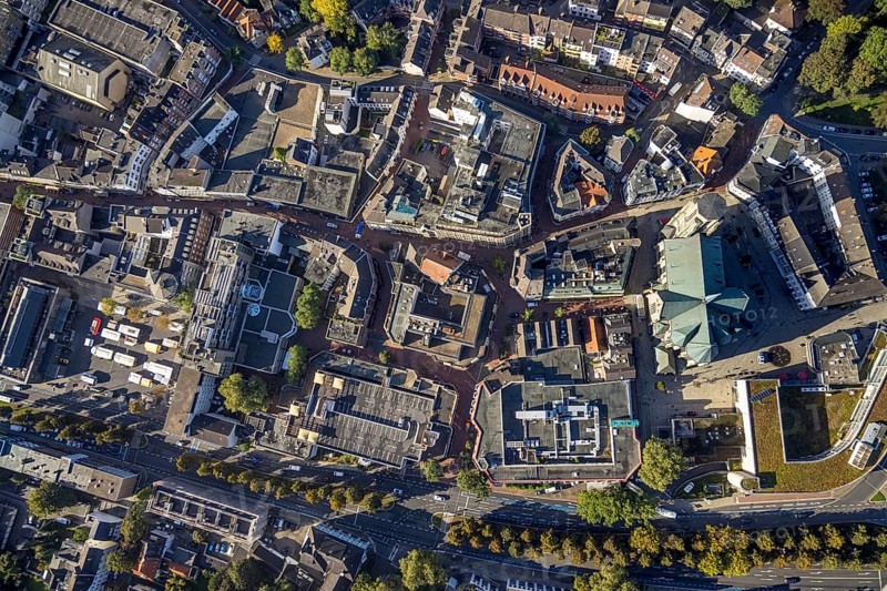 Aerial view, City Buer-Mitte with the Catholic Propsteikirche St. Urbanus in the district Buer in Gelsenkirchen, Ruhr area, North Rhine-Westphalia, Germany, place of worship, City, DE, Europe, Gelsenkirchen, religious community, place of worship, holy place, city centre, church, parish, denomination, aerial view, aerial photography, aerial photography, religion, religious site, city centre, overview, bird's eye view, birds-eyes view, overview