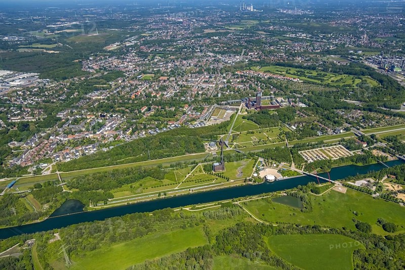Aerial view, industrial park Nordstern, Nordsternpark, Heßler, Gelsenkirchen, Ruhr area, North Rhine-Westphalia, Germany, DE, Europe, birds-eyes view, aerial photography, aerial photography, overview, bird's eye view, commercial sites, commercial areas