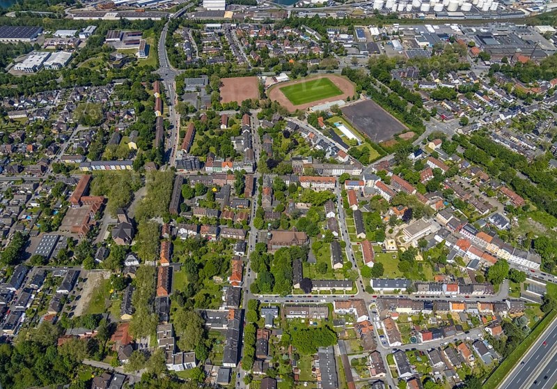 Aerial view, Perspective local supply centre Heßler, Fersenbruch, retail centre, Horst, Gelsenkirchen, Ruhr area, North Rhine-Westphalia, Germany, DE, Europe, birds-eyes view, aerial view, aerial photography, aerial photography, overview, overview, bird's eye view, retail centres of the city of Gelsenkirchen, shopping street, district