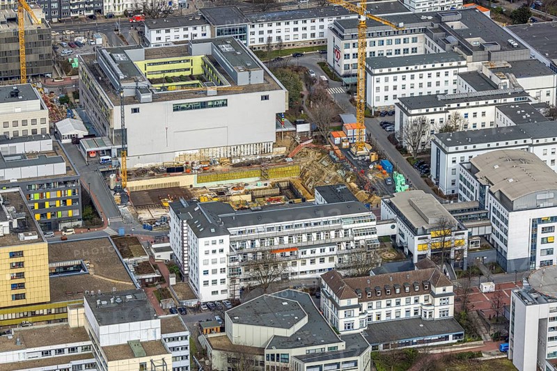 Aerial view, University Hospital Essen, medical centre, construction site, Essen-Holsterhausen, Essen, Ruhr area, North Rhine-Westphalia, Germany, DE, Europe, healthcare, clinic, hospital, aerial view, aerial photography, aerial photography, medical facility, medical aid, overview, university hospital, bird's eye view, birds-eyes view, overview, medical care