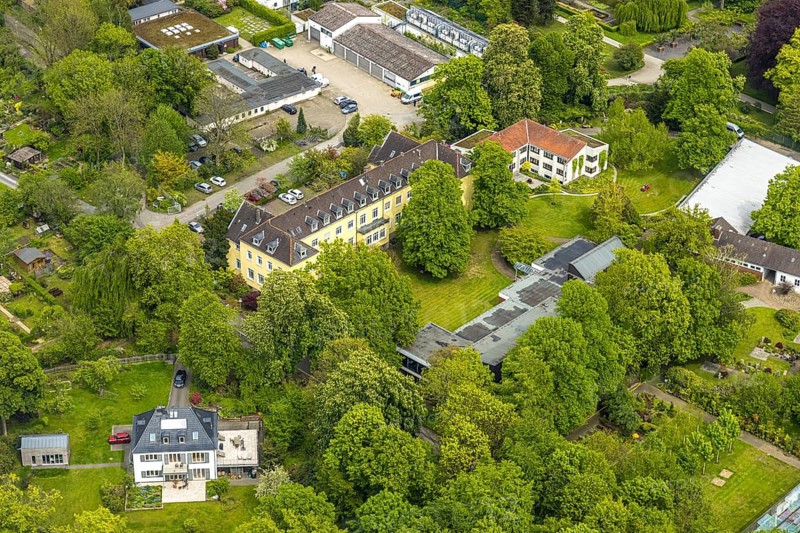 Aerial view, Grugapark, Botanical Garden of the University of Duisburg / Essen, Horticultural Centre in Grugapark of the Chamber of Agriculture of North Rhine-Westphalia, Rose Garden, Essen-Rüttenscheid, Essen, Ruhr area, North Rhine-Westphalia, Germany, Botanical Garden, DE, Europe, garden, aerial view, aerial photography, aerial photography, overview, bird's-eye view, overview, Horticultural Training Centre Essen of the Chamber of Agriculture of North Rhine-Westphalia