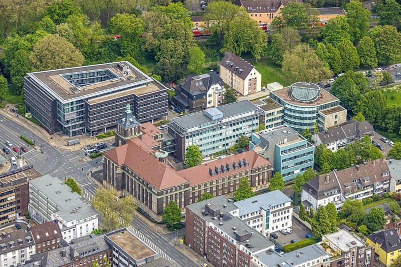 Aerial view, Emschergenossenschaft administration, Südviertel, Essen, Ruhr area, North Rhine-Westphalia, Germany, DE, Europe, Kronprinzenstraße, aerial photograph, aerial photography, aerial photography, overview, bird's-eye view, water management association, birds-eyes view, overview