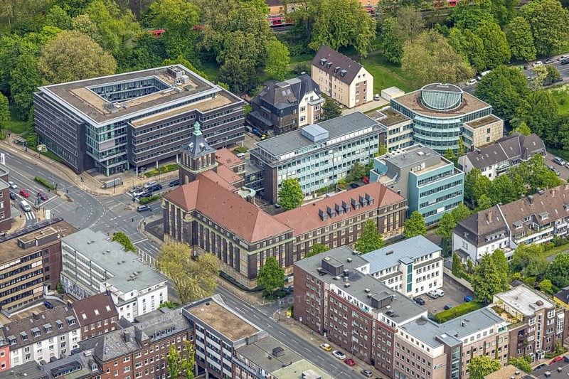 Aerial view, Emschergenossenschaft administration, Südviertel, Essen, Ruhr area, North Rhine-Westphalia, Germany, DE, Europe, Kronprinzenstraße, aerial photograph, aerial photography, aerial photography, overview, bird's-eye view, water management association, birds-eyes view, overview