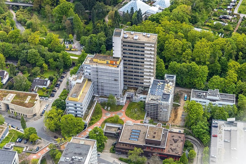 Aerial view, University Hospital Essen, Medical Centre, Institute Group I, Essen-Holsterhausen, Essen, Ruhr area, North Rhine-Westphalia, Germany, DE, Europe, healthcare, clinic, hospital, aerial view, aerial photography, aerial photography, medical facility, medical aid, overview, university hospital, bird's eye view, birds-eyes view, overview, medical care