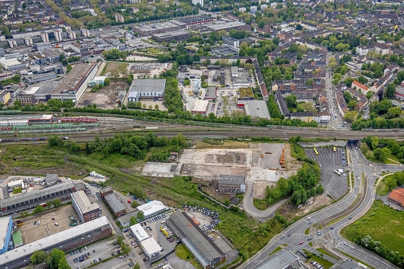 Aerial view, fallow land at Frohnhauser Straße, Westviertel, Essen, Ruhr area, North Rhine-Westphalia, Germany, DE, Europe, aerial view, aerial photography, aerial photography, overview, bird's-eye view, overview