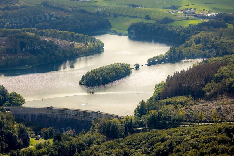 Aerial view, Ennepetalsperre in the district Altenbreckerfeld in Breckerfeld, Ruhr area, North Rhine-Westphalia, Germany, Breckerfeld, DE, Europe, aerial view, aerial photography, aerial photography, dam, overview, bird's-eye view, overview