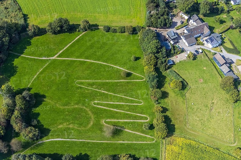 Aerial view, serpentine path at the Königsfeld Clinic in the Windgarten district of Ennepetal, Ruhr area, North Rhine-Westphalia, Germany, DE, Ennepetal, Europe, aerial view, aerial photography, aerial photography, rehab path, serpentine shape, overview, bird's-eye view, overview, heart training, winding path, serpentines, waves, zigzag path
