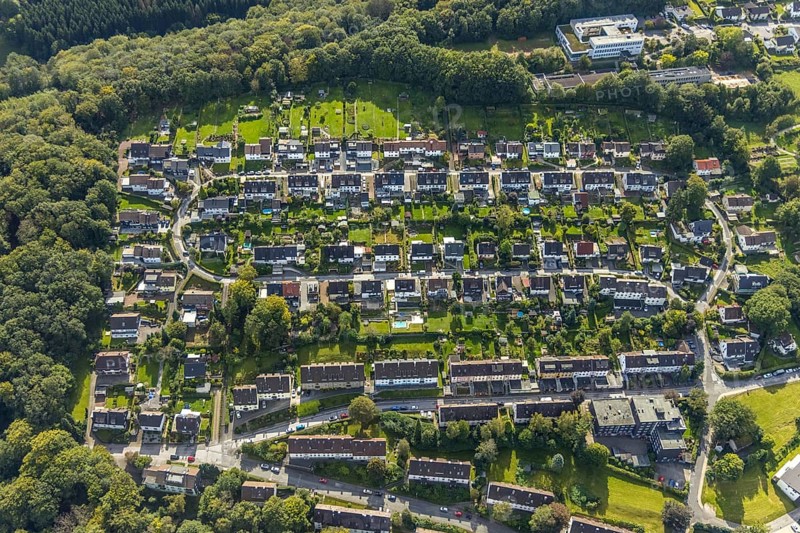 Aerial view, residential area Wilhelmshöhe Leibnizstraße and secondary school Friedenshöhe in the district Altenvoerde in Ennepetal, Ruhr area, North Rhine-Westphalia, Germany, education, educational institution, DE, Ennepetal, Europe, property tax, secondary school, real estate, educational institute, aerial photograph, aerial photography, aerial photography, school, overview, bird's-eye view, residential complex, living and life, residential area, residential buildings, residential quality, residential neighbourhood, housing estate, birds-eyes view, overview