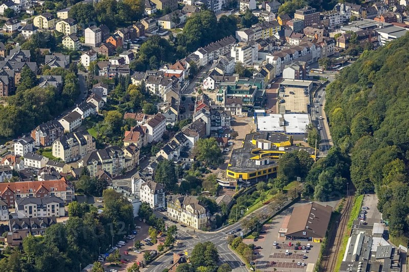 Aerial view, city centre with Haus Ennepetal in the district of Milspe in Ennepetal, Ruhr area, North Rhine-Westphalia, Germany, DE, Ennepetal, Europe, culture, art, aerial photography, aerial photography, aerial view, overview, venue, event location, event centre, bird's eye view, birds-eyes view, cultural use, overview