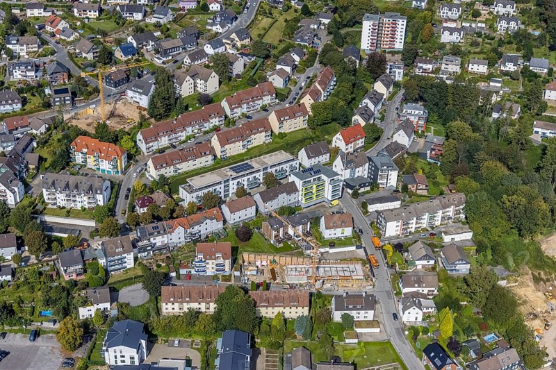 Aerial view, local view in the district Voerde in Ennepetal, Ruhr area, North Rhine-Westphalia, Germany, DE, Ennepetal, Europe, property tax, real estate, aerial view, aerial photography, aerial photography, overview, bird's-eye view, housing estate, living and living, residential area, residential buildings, quality of living, residential neighbourhood, housing estate, birds-eyes view, overview
