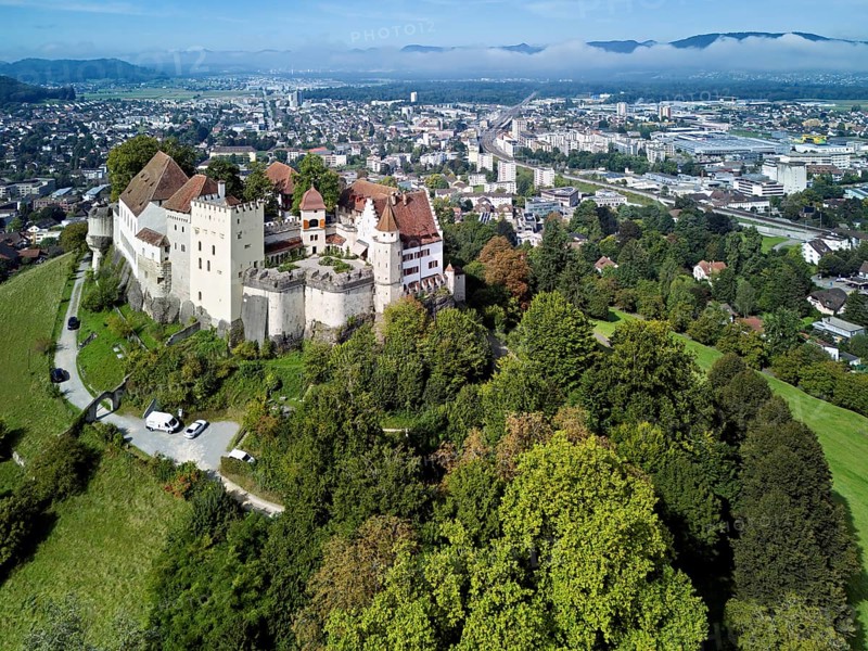 Castle of the Habsburgs, Kyburgers on an almost circular Molasse hill, Lenzburg, Canton Aargau, Switzerland