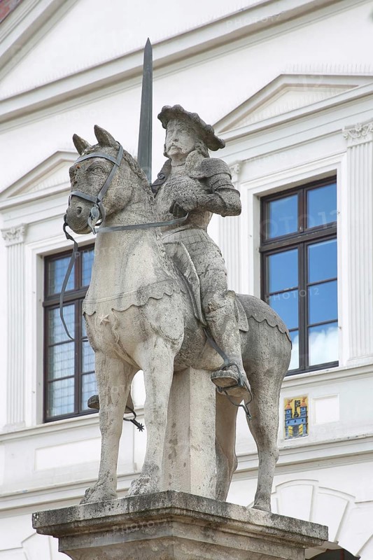 Roland statue, sculpture, equestrian figure, equestrian statue, market square, town hall, Haldensleben, Saxony-Anhalt, Germany