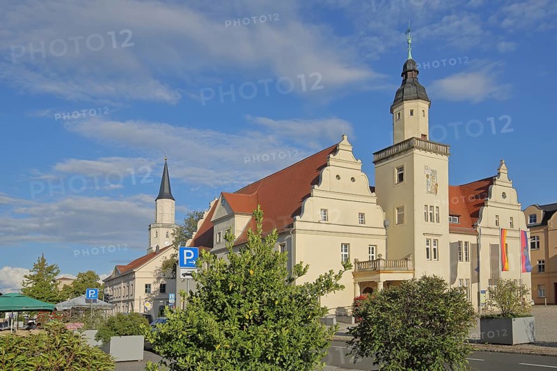 Renaissance Town Hall and St Nicolai Church, Coswig, Fläming, Saxony-Anhalt, Germany