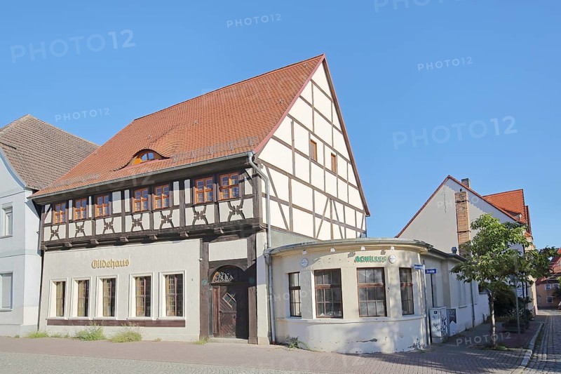 Historic guildhall, half-timbered house, Zerbst, Fläming, Saxony-Anhalt, Germany