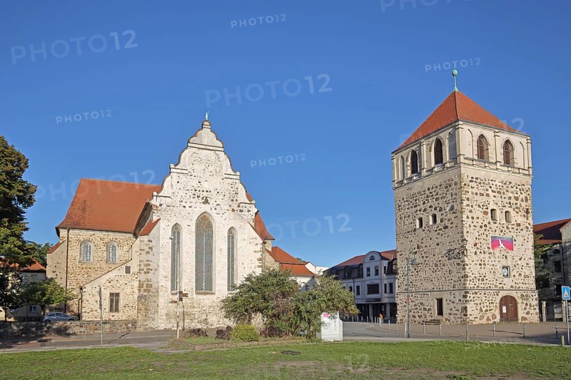 Late Romanesque St Bartholomew's Church and Thick Tower, historic town tower, Zerbst, Fläming, Saxony-Anhalt, Germany