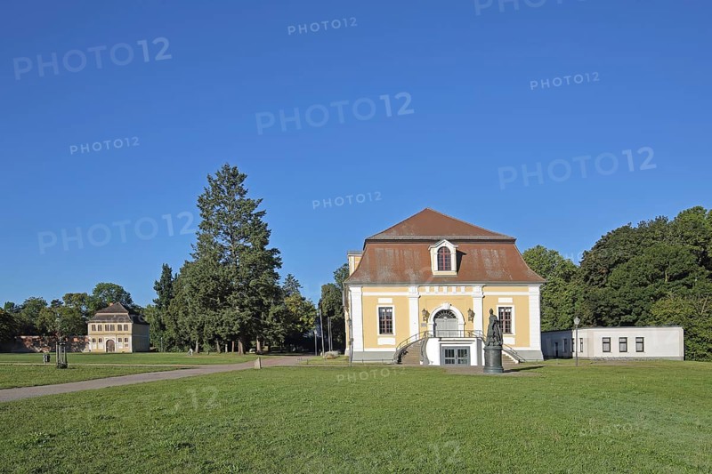 Baroque town hall and stables, monument to Russian Tsarina and Empress Catherine the Great, castle garden, Zerbst, Fläming, Saxony-Anhalt, Germany
