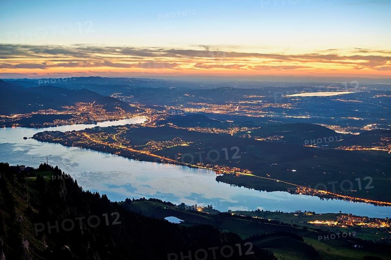 View from Rigi Kulm of the sea of lights, Lake Lucerne and the city, Lucerne, Canton of Lucerne, Switzerland