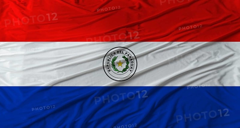 Close up of Paraguay flag waving. Flag of Paraguay with cloth texture