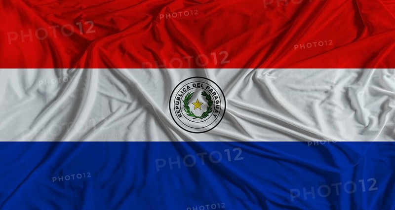 Paraguayan flag with fabric texture background. National flag of Paraguay with cloth texture