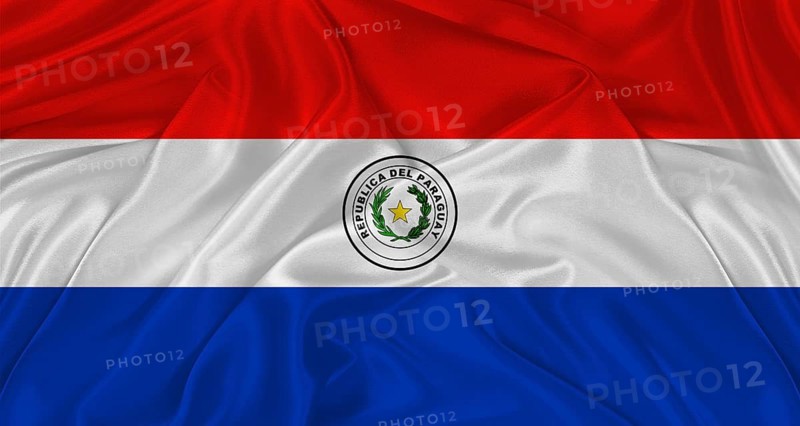 Flag of Paraguay with cloth texture. Close up of Paraguay flag waving