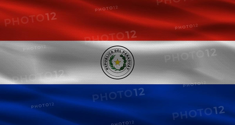 Paraguay flag with fabric texture. Realistic flag of Paraguay waving