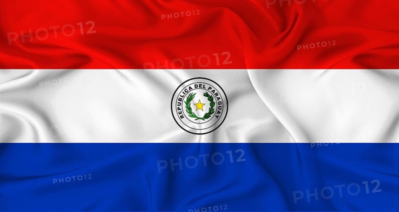 Realistic Paraguay flag waving. Close up of flag of Paraguay with cloth texture