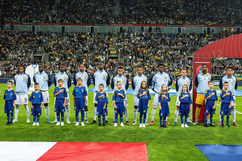 WROCLAW, POLAND - SEPTEMBER 5, 2025: Football match Ukraine vs France 0:2. Team of France during the anthem