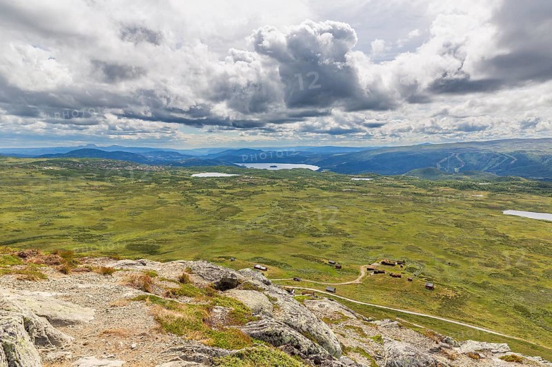 Gravel road through Jotunheimen National Park, view from Smørkollen mountain, Beitostølen, Innlandet, Norway