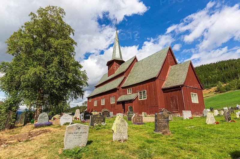Hegge Stave Church with cemetery, Hegge, Innlandet, Norway