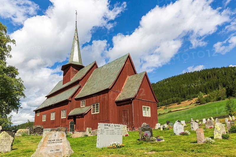 Hegge Stave Church with cemetery, Hegge, Innlandet, Norway