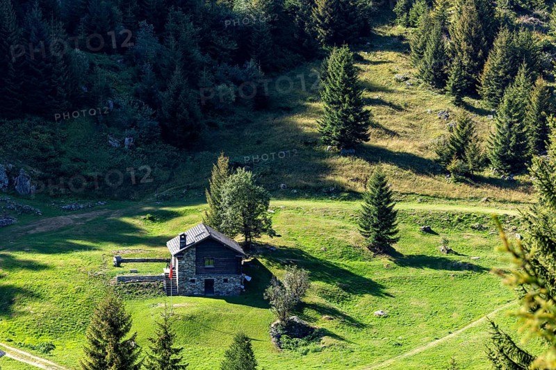 Settlement at mountain huts, Ör da Pü, Blenio, Ticino, Switzerland