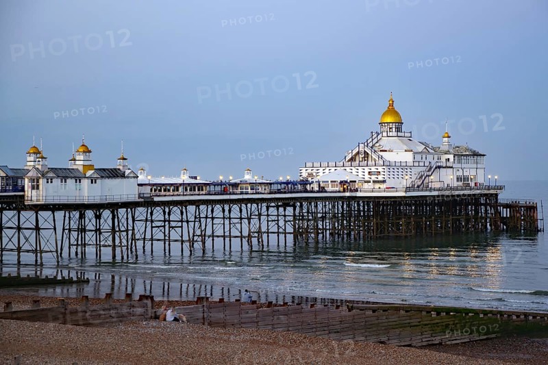 Elegant pier at dusk with calm sea, Victorian, Bournemouth, England, Great Britain