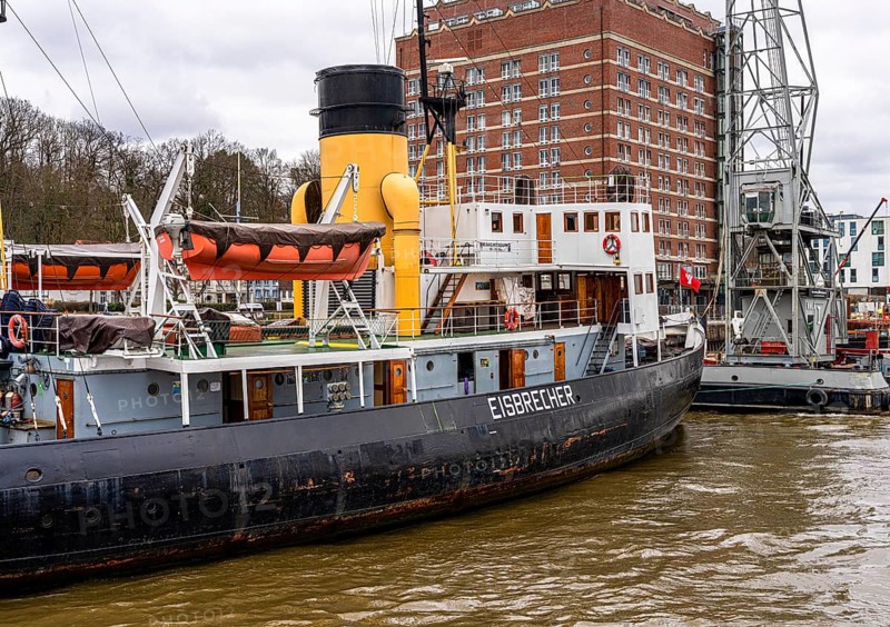 Icebreaker in the Oevelgönne museum harbour, Hamburg, Germany