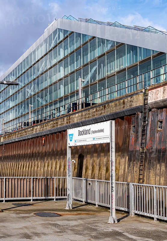 Hvv ferry station at Dockland, fishing harbour, Hamburg, Germany