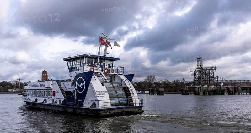 Ferry at the ferry terminal in Finkenwerder, Hamburg, Germany