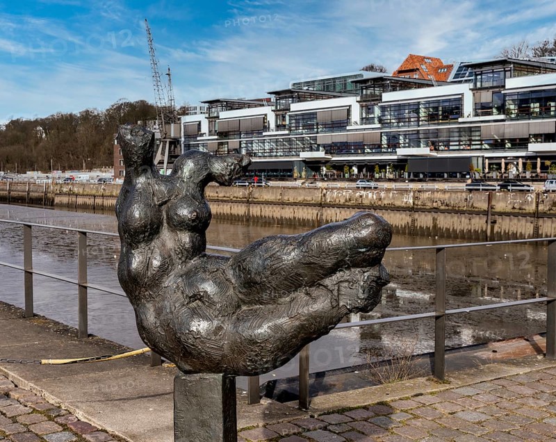Bronze sculpture The Elbe by Wieland Förster, Dockland in Hamburg harbour, Hamburg, Germany