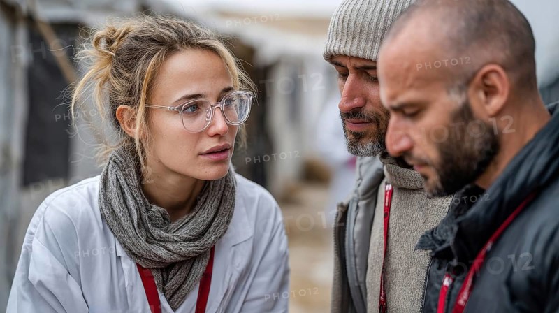 Doctors without borders helping people in refugee camp and assisting in getting medical and humanitarian aid, AI generated