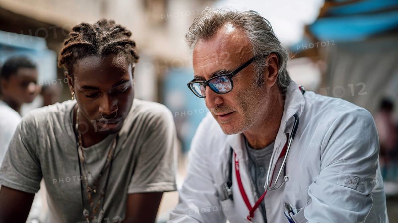Doctors without borders helping people in refugee camp and assisting in getting medical and humanitarian aid, AI generated