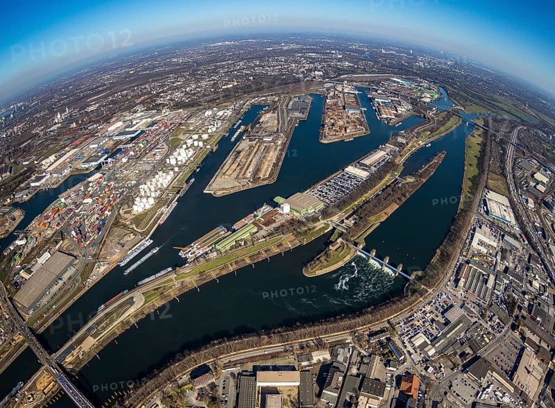 Aerial view, Duisburg harbour, coal island, Duisport, Rhine-Herne Canal, Ruhr, Ruhrort, Duisburg, Ruhr area, North Rhine-Westphalia, Germany, DE, Europe, birds-eyes view, aerial view, aerial photography, aerial photography, overview, bird's eye view