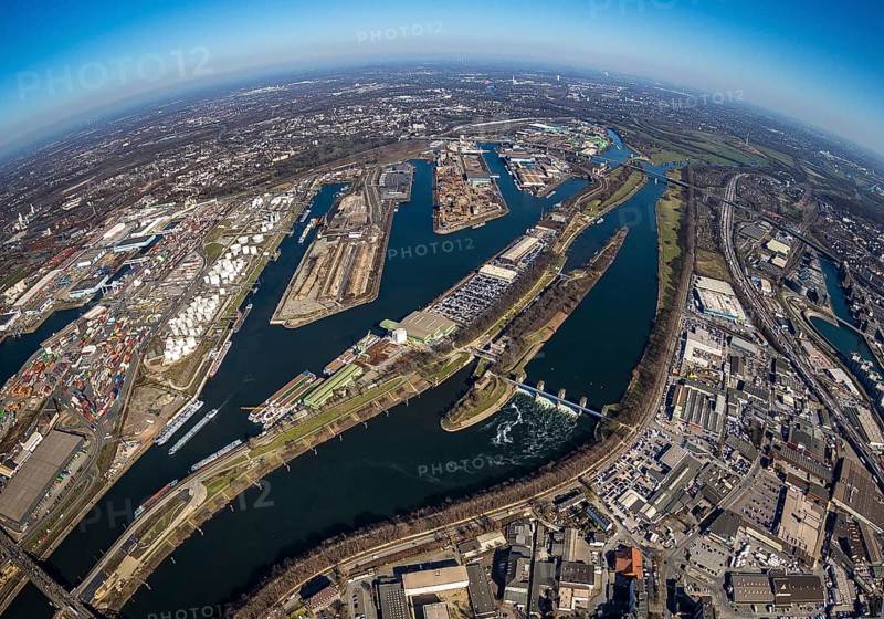 Aerial view, Duisburg harbour, coal island, Duisport, Rhine-Herne Canal, Ruhr, Ruhrort, Duisburg, Ruhr area, North Rhine-Westphalia, Germany, DE, Europe, birds-eyes view, aerial view, aerial photography, aerial photography, overview, bird's eye view