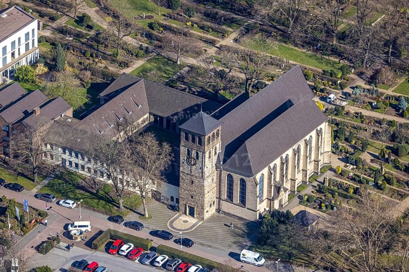Aerial view, Premonstratensian monastery Hamborn Abbey, Alt-Hamborn, Duisburg, Ruhr area, North Rhine-Westphalia, Germany, An der Abtei, DE, Europe, monastery, aerial view, aerial photography, aerial photography, overview, bird's-eye view, overview