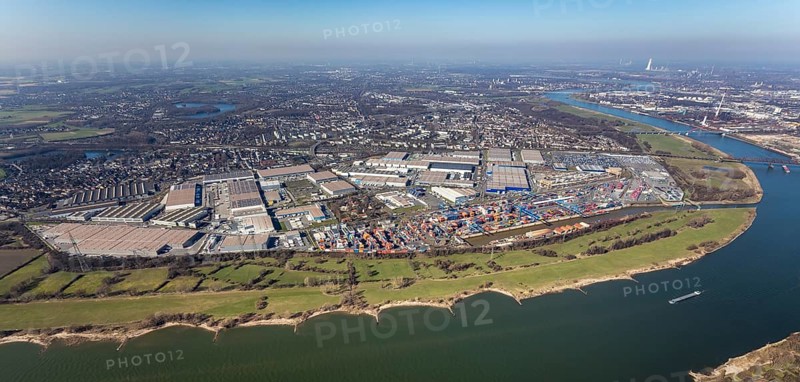 Aerial photo, Duisport, Duisburger Hafen AG, Logport I, container port, Rhine harbour, Friemersheim, Duisburg, Ruhr area, North Rhine-Westphalia, Germany, DE, Europe, birds-eyes view, aerial photograph, aerial photography, aerial photography, overview, bird's-eye view